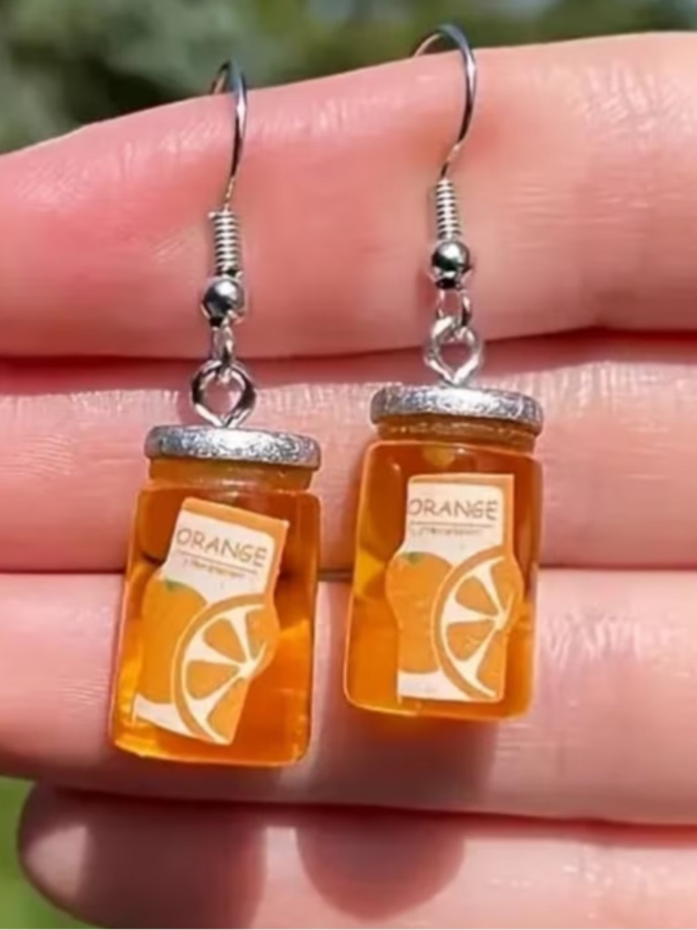Orange Jar Dangle Earrings - Yellow Resin Fruit Charm